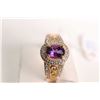 Image 1 : New old stock 14ky white gold, amethyst and diamond ring. Set with .75ct oval cut amethyst gemstone 