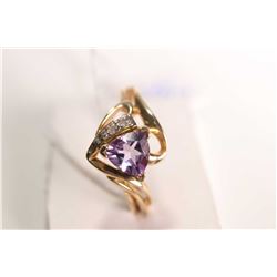 New old stock 10kt yellow gold, amethyst and diamond ring