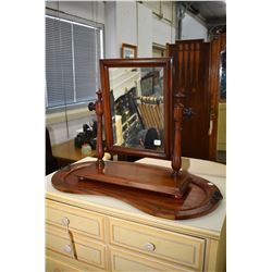 Antique style vanity top bevelled mirror and a double handled kidney shaped drinks tray