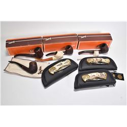 Selection of vintage collectible pipes including three boxed Brigham carved wooden pipes, one sans b