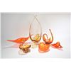 Image 1 : Six pieces of mid century art glass including gold 20" tall vase signed Chalet and a orange boat sha