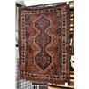 Image 1 : Antique wool throw carpet with center medallion in shades of reds, orange, blues etc. 43" X 58"