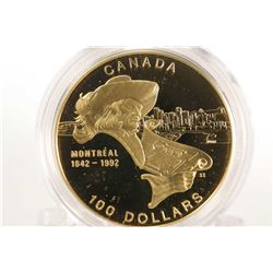 Canadian 1994 non- circulated $100 gold coin "Montreal 1642-1992", 13.338 grams of 14kt gold