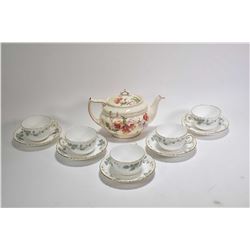 Five Minton S-705 Greenwich tea cups and saucers plus a Royal Doulton Sherborne D5915 tea pot