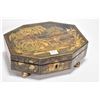 Image 1 : Antique Chinese lacquered and hand painted jewellery casket with original key, has been relined, 11"