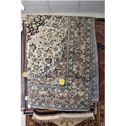 100% handmade Iranian Kashan area carpet with center medallion, cream background, wide multiple bord