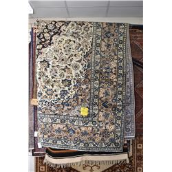 100% handmade Iranian Kashan area carpet with center medallion, cream background, wide multiple bord