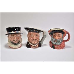 Three Royal Doulton character jugs including Falstaff D6287, Henry VIII D6642, Beefeater D6206