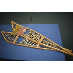 Pair of 48  wooden snow shoes made by Kunah complete with new leather bindings