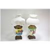 Image 1 : Two vintage banquet style oil lamps both with cast bases, hand painted floral detailing and milk gla