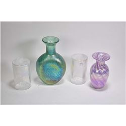 Four pieces of signed art glass included cased, iridescent ranging from 5 -8 1/2 