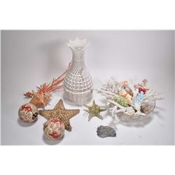 Antique porcelain reticulated vase 12" in height plus a selection of seashell and coral etc.