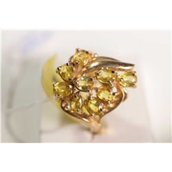 New old stock 10kt yellow gold and mixed cut yellow sapphire gemstone ring. Set with 1.62cts of mixe