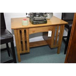 Mission single drawer quarter cut oak desk with book storage