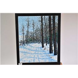 Framed oil on canvas painting titled on verso  Midday Shadows  painting in dots by Jim Pescott, with