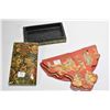 Image 2 : Floral designed Kashmir lacquered box hand painted with gold leaf and an Oriental lacquered folding 