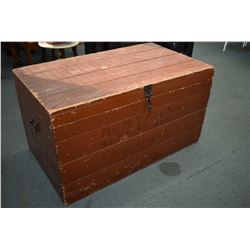 Large settler's trunk with hand hammered hardware and vintage padlock, no key included
