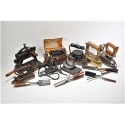 Selection of antique collectibles including The Original Knox fabric fluter, a hand fabric fluter, t