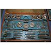 Image 2 : Two wood cased English made tap and die sets and a Genuine Armstrong pipe threader in wooden box
