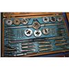 Image 3 : Two wood cased English made tap and die sets and a Genuine Armstrong pipe threader in wooden box