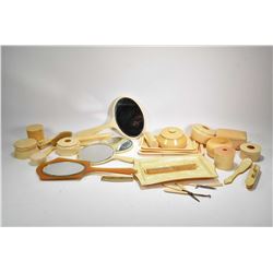 Selection of French ivory including dresser trays, hair brushes, mirrors, hair receiver, nail tools,