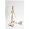 Image 1 : Carved bone articulated sculpture of a male figure 12 1/2" in height and a carved bone bird signed b