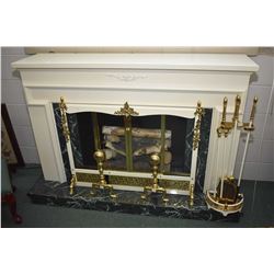 White and faux marble vintage fireplace surround with simulated electric light up fire ( no heat) pl