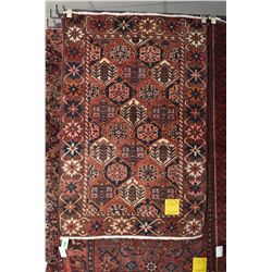 100% handmade Iranian Bakhtari area carpet with geometric design and highlight of copper, orange, bl