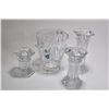 Image 1 : Bohemian crystal ice bucket and three graduated candlestick ranging from 5" to 9" in height