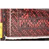 Image 2 : 100% handmade Iranian wool Baloch area carpet with geometric design, red background and highlights o