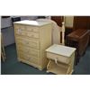Image 2 : Child's painted bedroom suite including four drawer highboy, single headboard and single drawer nigh