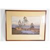 Image 1 : Vintage multi-coloured block print of birch trees in a storm pencil signed by artist Oscar Droege, n