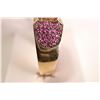 Image 2 : New old stock 14kt yellow gold and pink sapphire gemstone and diamond ring. Set with center emerald 