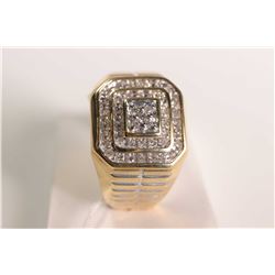 New old stock 14kt yellow gold gent's diamond ring. Set with .45ct of round cut white diamonds