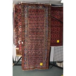 100% handmade Iranian Zanjan area carpet with geometric design, multiple borders in shades of blues,