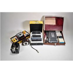 Selection of vintage cameras including Polaroid 900 Electric Eye land camera with accessories and ca
