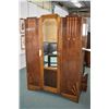 Image 1 : English art deco oak wardrobe with single mirrored door and inlaid oak decoration