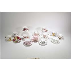 Fourteen china cups and saucers including Tuscan, Colclough, Royal Addersley, Royal Vale, Royal Albe