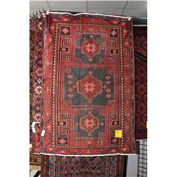 100% handmade Iranian Zanjan area carpet with triple border, in shades of red, pink, black etc. 51" 