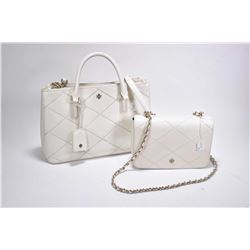 Two matching cream coloured vintage Tori Burch purses including cross body with chain strap and a ha