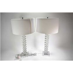 Pair of modern glass and chrome lamps with shades