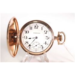 Hampden size 16, 17 jewel pocket watch. Grade 98, model 5, serial no. 3599334 dates to 1917. Two fin