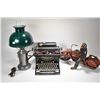 Image 1 : Vintage L.C. Smith & Bros. No. 8 typewriter, kettle style oil lamp converted to electric with cased 