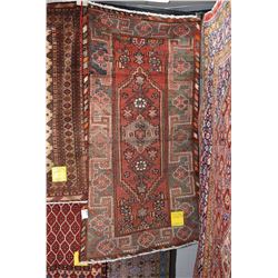 100% handmade Iranian Zanjan area carpet with center medallion, soft red and sage background and hig