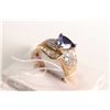 Image 2 : New old stock 10kt yellow lab created blue sapphire and white sapphire gemstone ring.