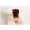 Image 2 : New old stock 18kt yellow gold and garnet gemstone ring. Set with cushion cut channel set garnet rin