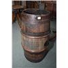 Image 1 : Antique oak and metal bound barrel with Oriental carved script and stamped Hong Kong etc. 24" in hei