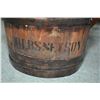 Image 4 : Antique oak and metal bound barrel with Oriental carved script and stamped Hong Kong etc. 24" in hei