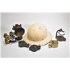 Image 1 : Selection of vintage mining lamps including two helmet lamps, table top burners, hanging lamps etc. 