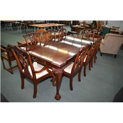 Chippendale style modern dining suite with dining table with 24" insert, ball and claw feet and cutl